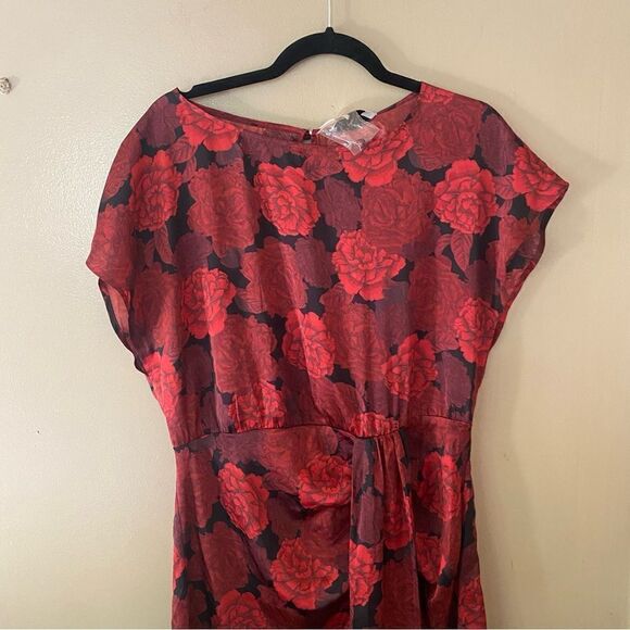 L’Academie Elaina midi dress red Peony rose print draped mini NWT $188 Revolve L - Picture 7 of 11